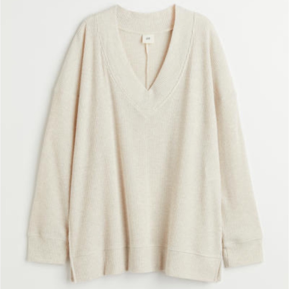 H&M Beige Ribbed V-Neck Sweater